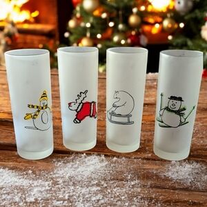 Dartington 4 Vintage Highball/Ice Tea Snowmen/Bear Frosted Glasses